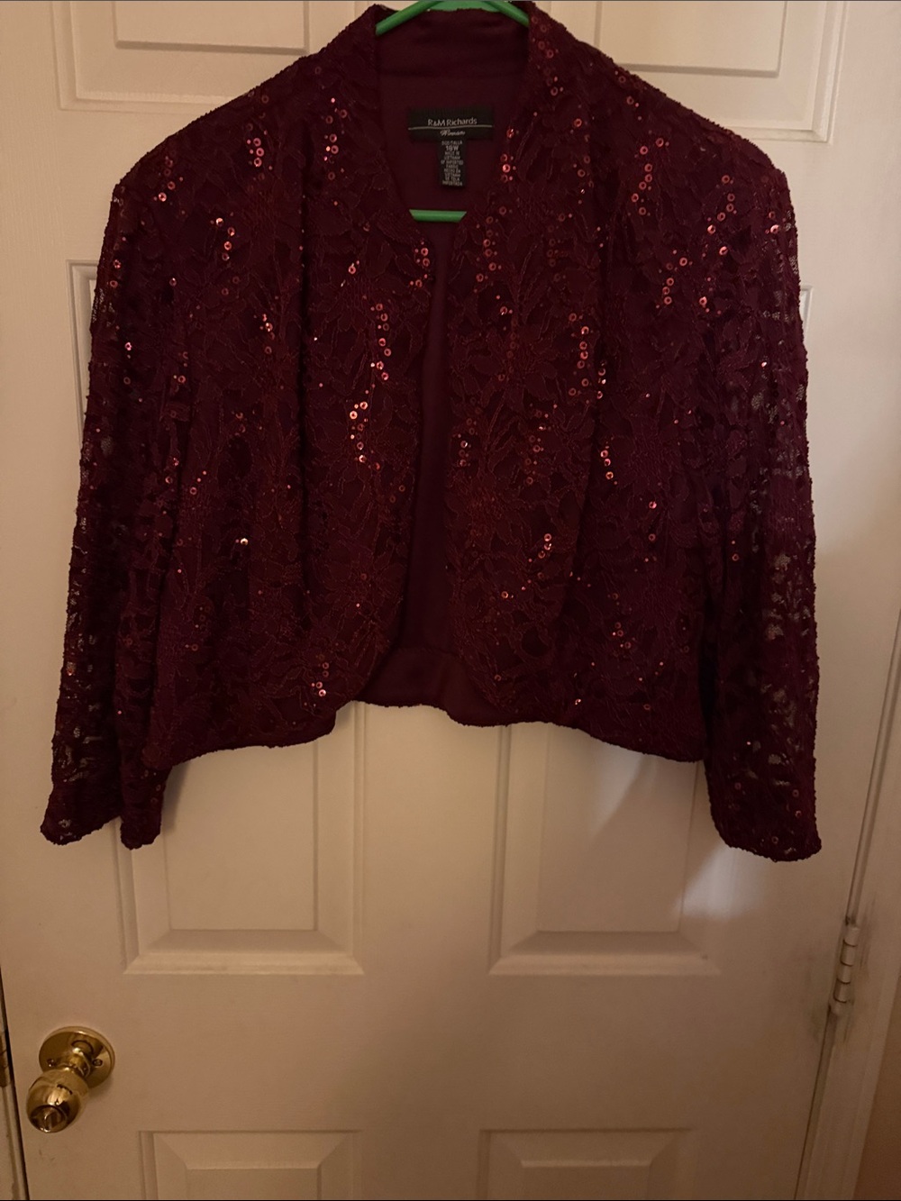 R&M Richards Sequined Lace Jacket in Deep Burgundy